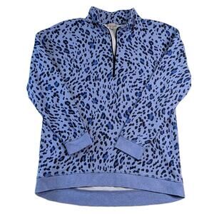 T by Talbots Blue Leopard Athleisure 1/2 Zip Mock Neck Pullover Womens Sz M